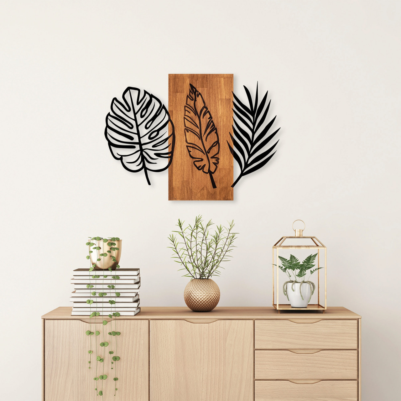 Accesoriu decorativ de perete din lemn Triple leaves - 384