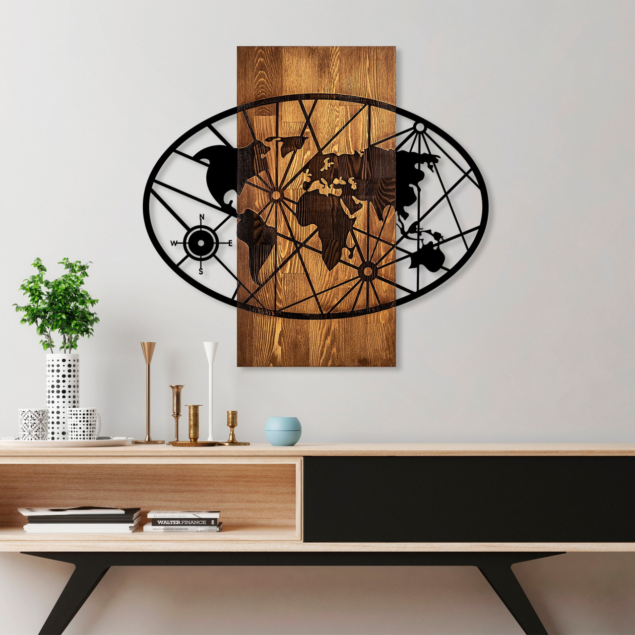 Accesoriu decorativ de perete din lemn World Map 4-M