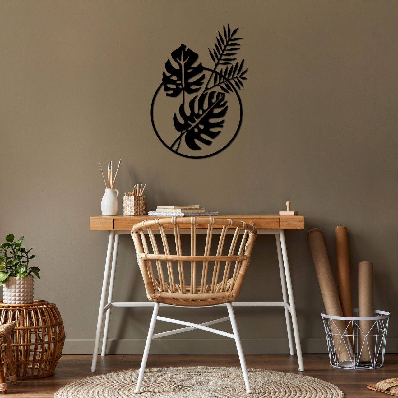 Accesoriu decorativ de perete metalic Leaves