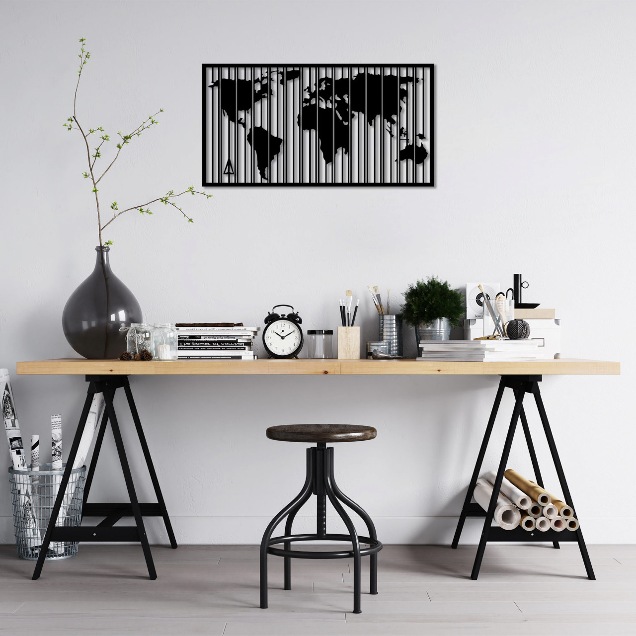Accesoriu decorativ de perete metalic Wold Map - 283 M