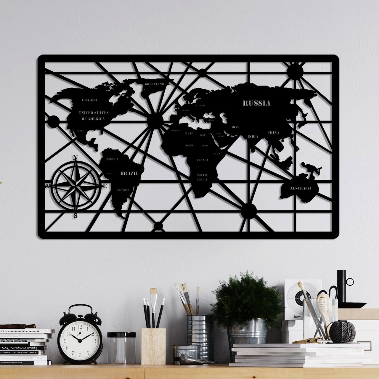 Accesoriu decorativ de perete metalic World Map 7-S