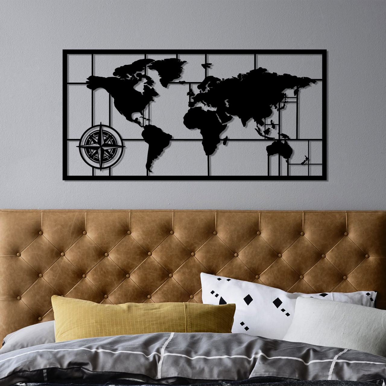 Accesoriu decorativ de perete metalic World Map 9-M