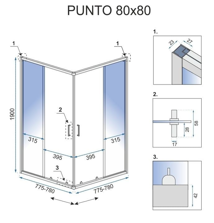 Cabina de dus Punto argintie 80x80 cm - 4 | YEO