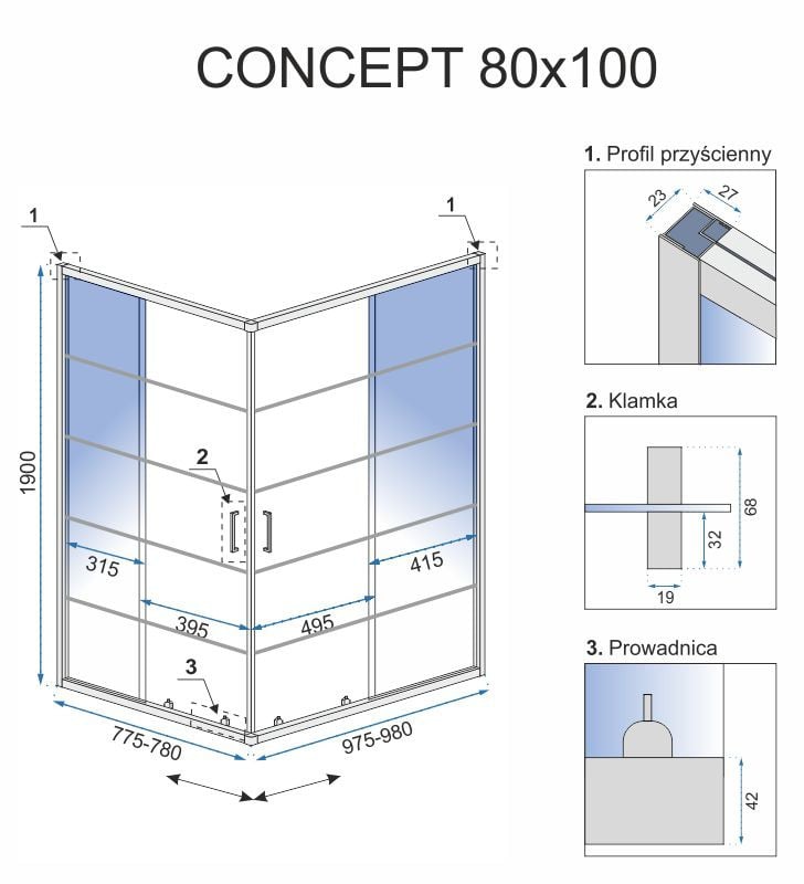 Cabina dus Concept negru – 80×100 cm - 1 | YEO