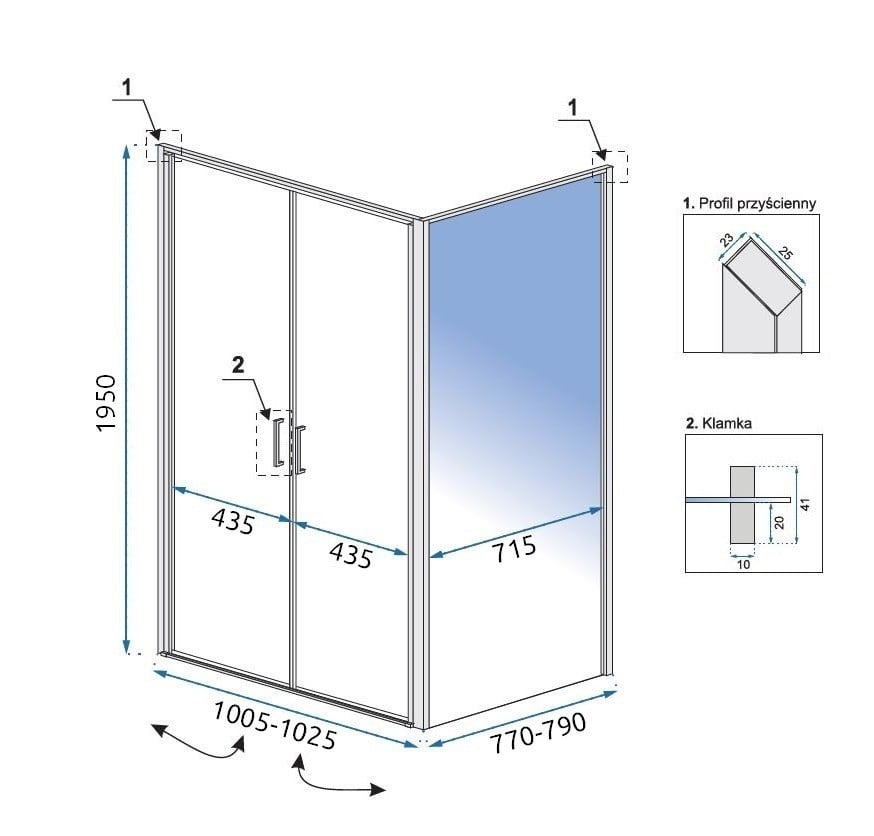 Cabina dus Quest silver - 80x100 cm - 3 | YEO