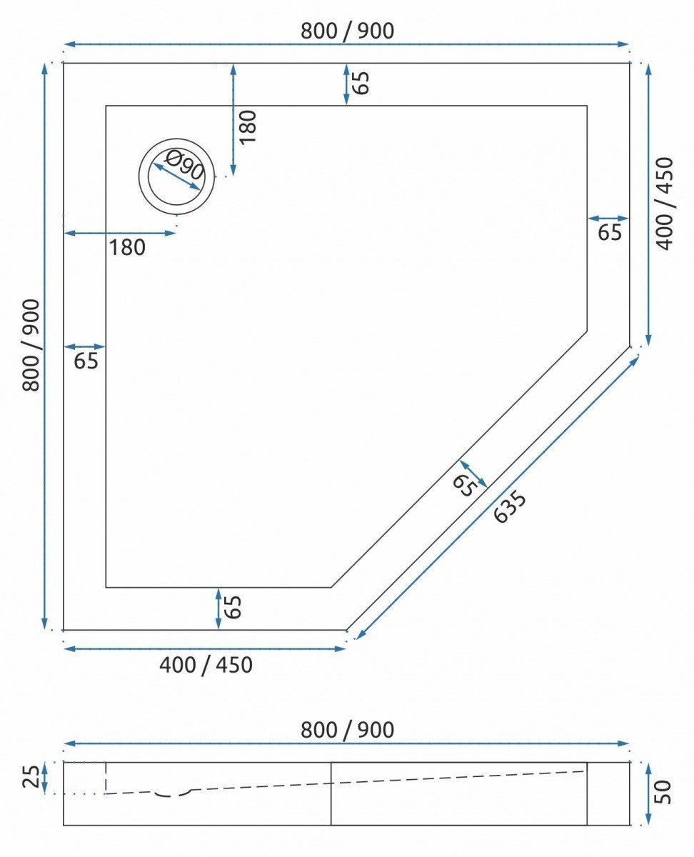 Cadita pentru dus Diamond alba - L80 x l80 x h5 - 3 | YEO