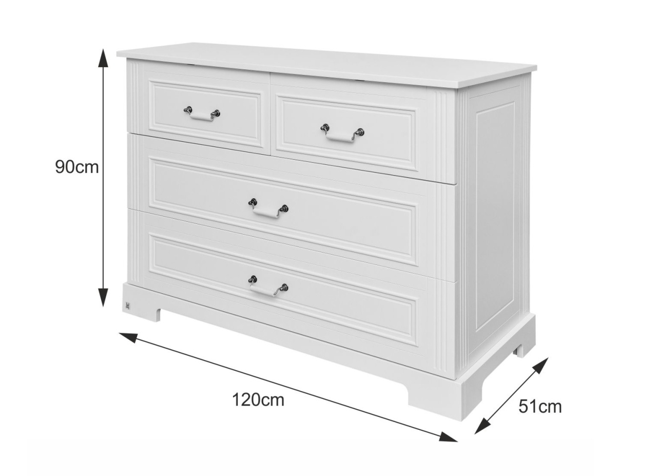 Comoda eleganta Ines alba cu 4 sertare L120 cm - 1 | YEO