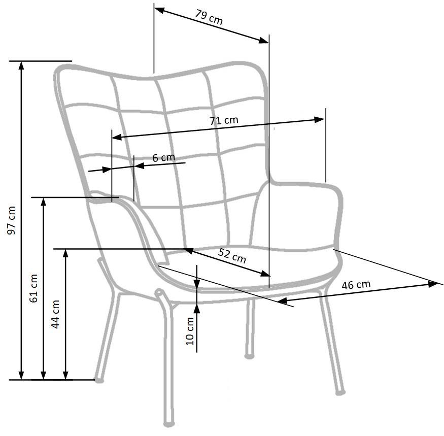 Fotoliu tapitat Castel 2 negru/auriu – l79 x A71 x h97 cm - 1 | YEO