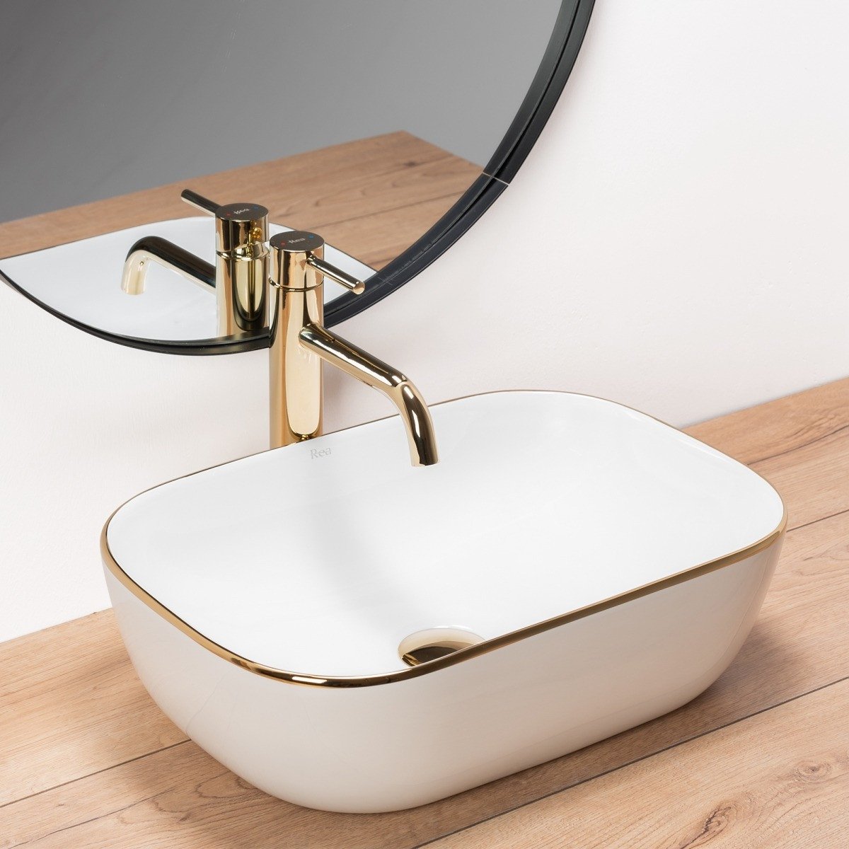 Lavoar Belinda Alb Gold Edge ceramica sanitara - 46,5 cm - 3 | YEO