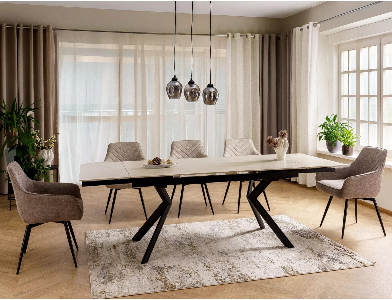Masa extensibila Norton travertin bej/negru L160-240xl90 cm - 2 | YEO