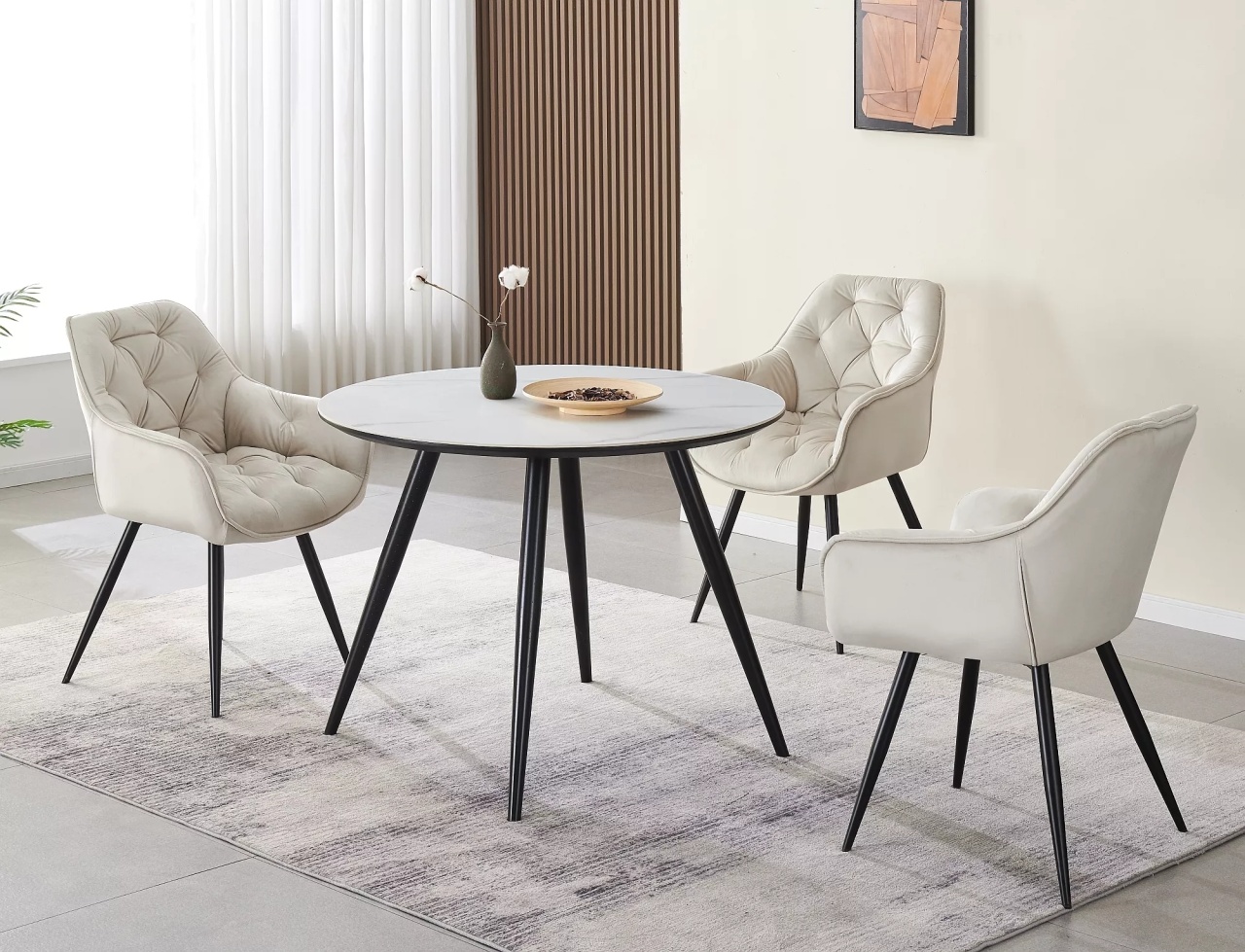 Masa Ideal ceramic marmura alba/negru ø100 cm - 2 | YEO