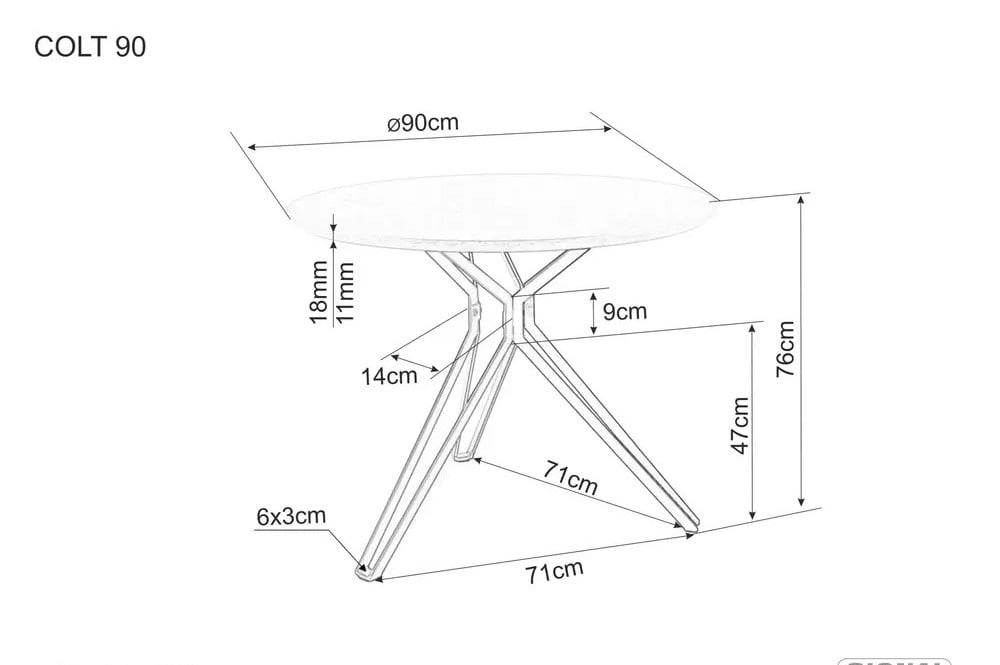 Masa rotunda Colt transparent/negru ø90/h76 cm - 1 | YEO