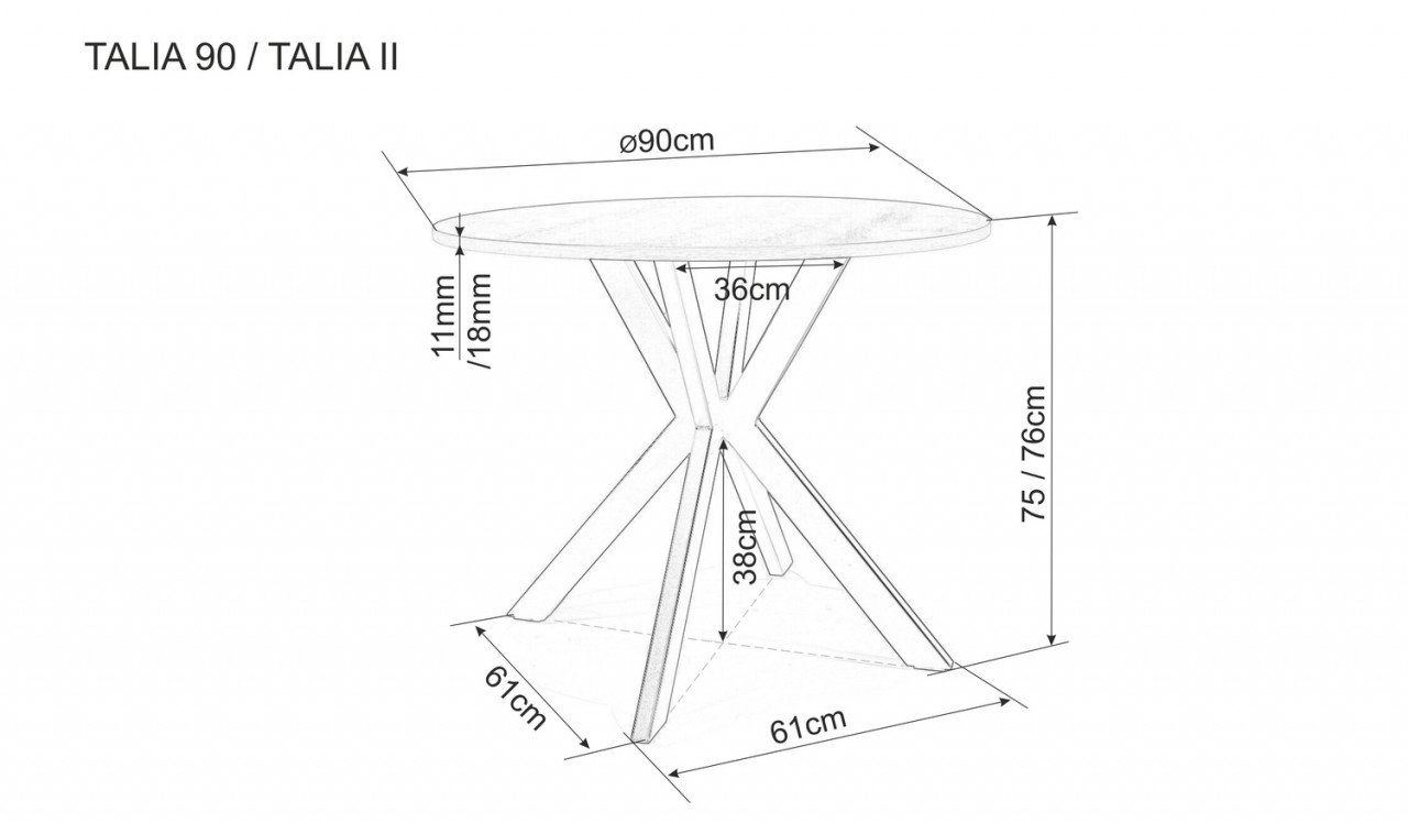 Masa rotunda Talia marmura gri/negru - ø90 / h75 cm - 3 | YEO