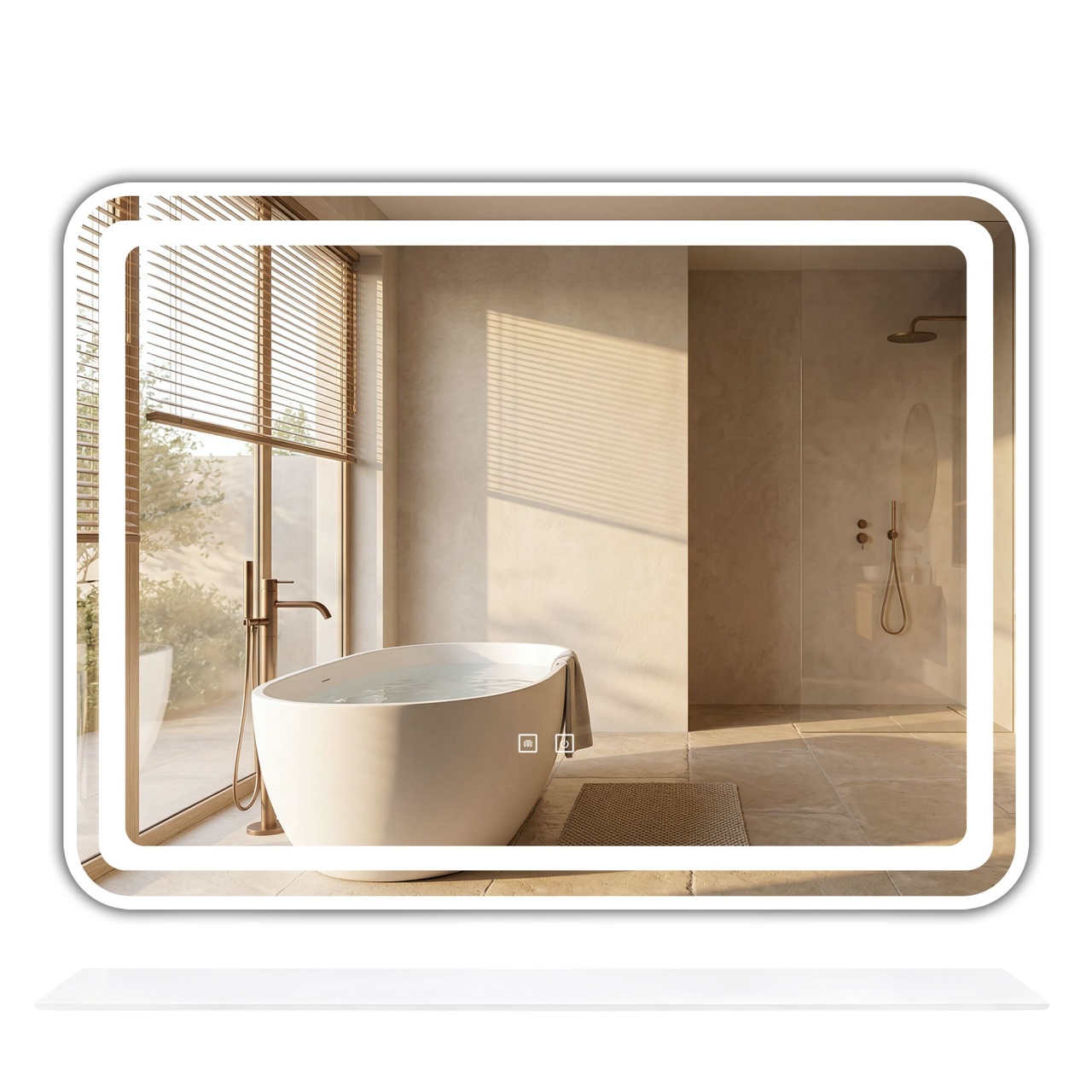 Oglindă de perete LED cu raft 80x60 cm L-8060