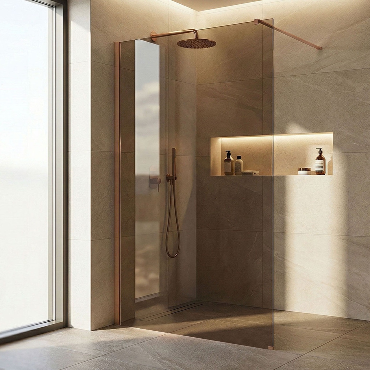 Paravan de dus Rea Flexi Brown / Brush Copper 110