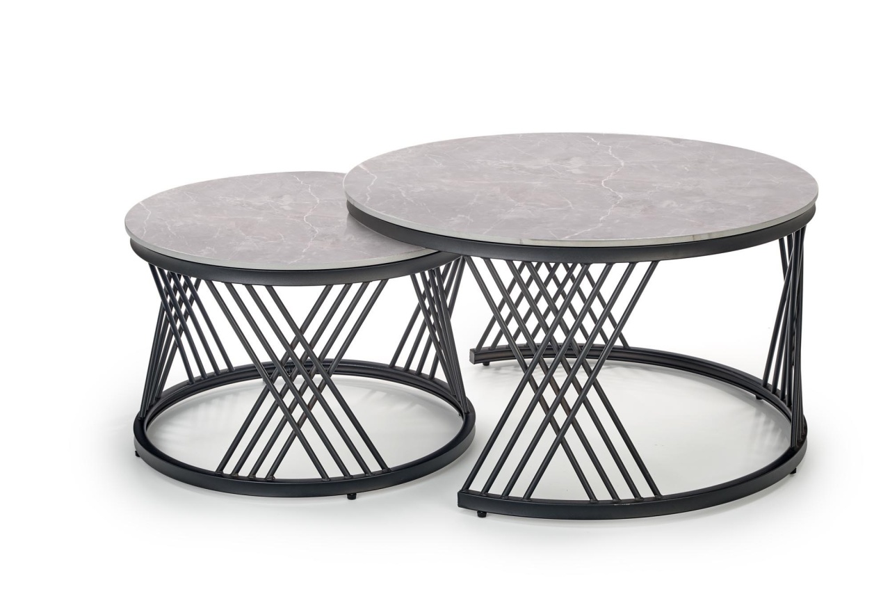 Set 2 mese de cafea Flamingo marmura gri/negru