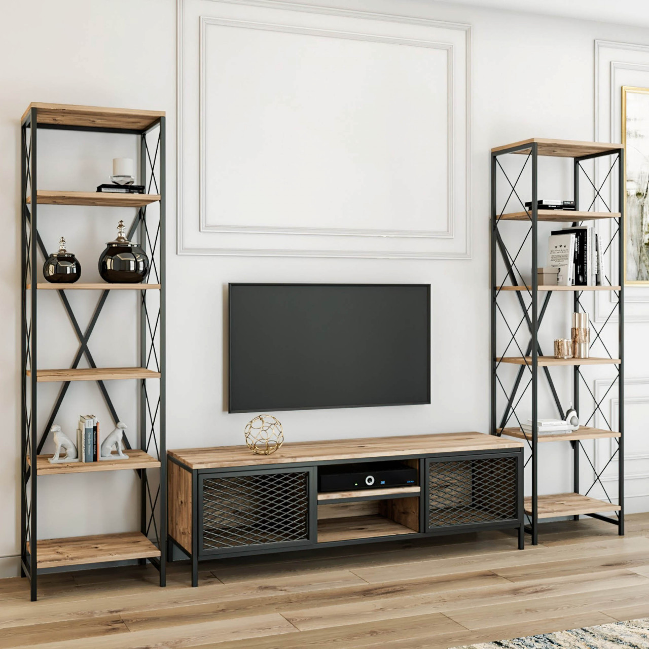 Set Comoda TV + 2 rafturi Maxim (3 piese)