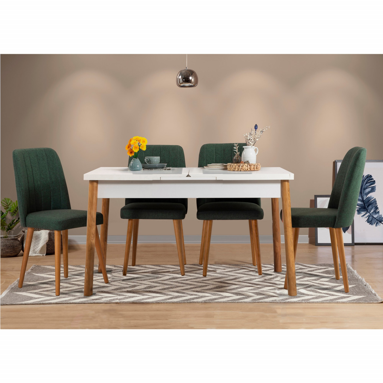 Set masa extensibila si scaune (5 piese) Santiago White Green