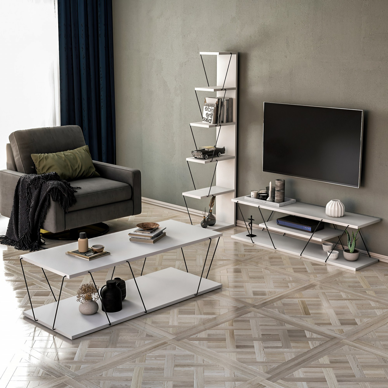 Set mobilier living Epsilon alb