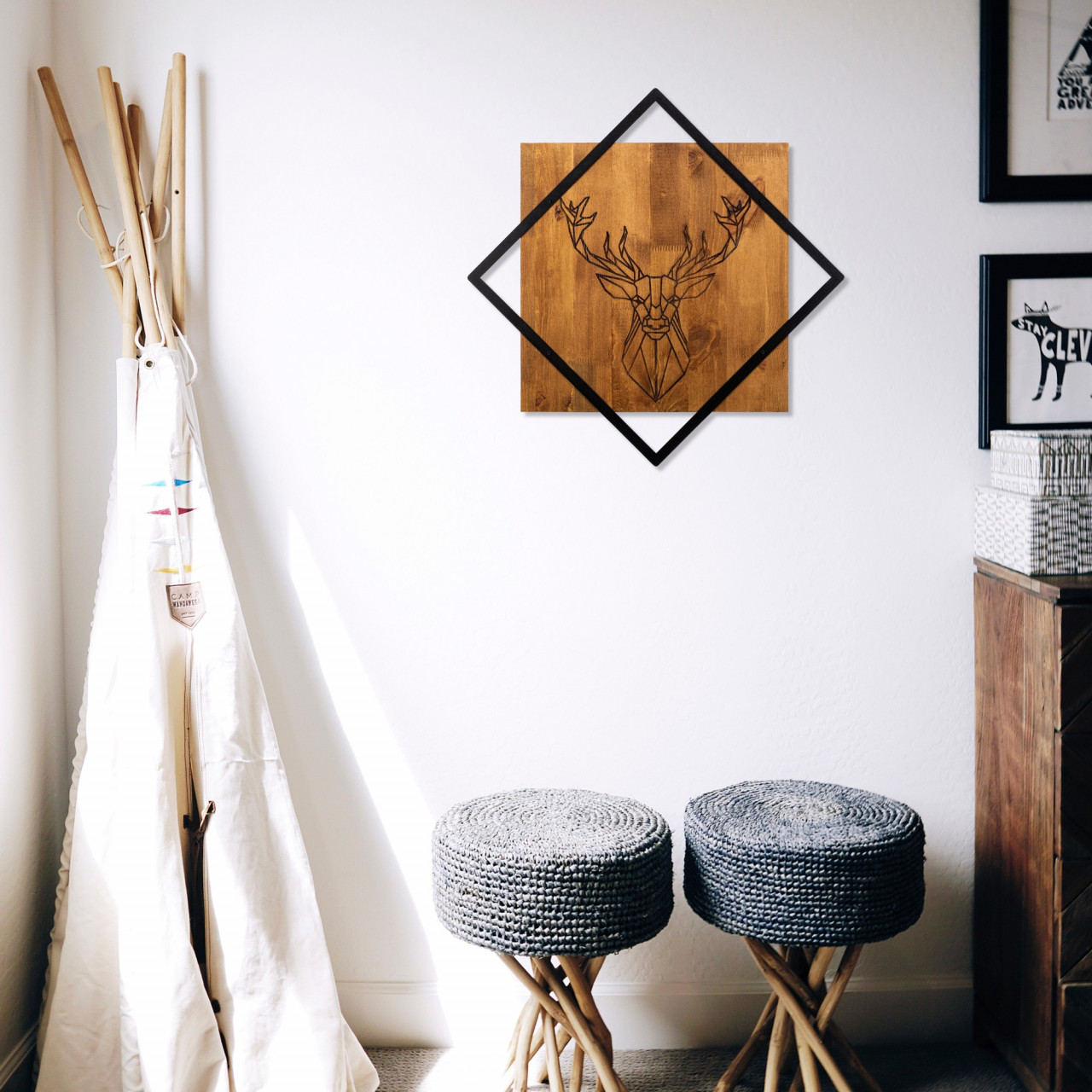 Accesoriu decorativ de perete din lemn Deer