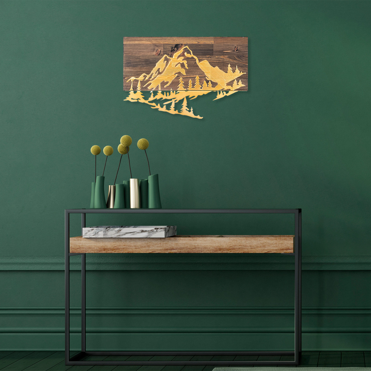 Accesoriu decorativ de perete din lemn Mountain v2 auriu