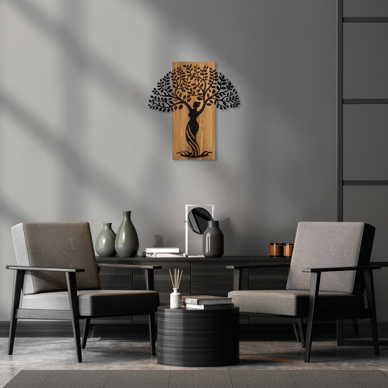 Accesoriu decorativ de perete din lemn Woman tree 3