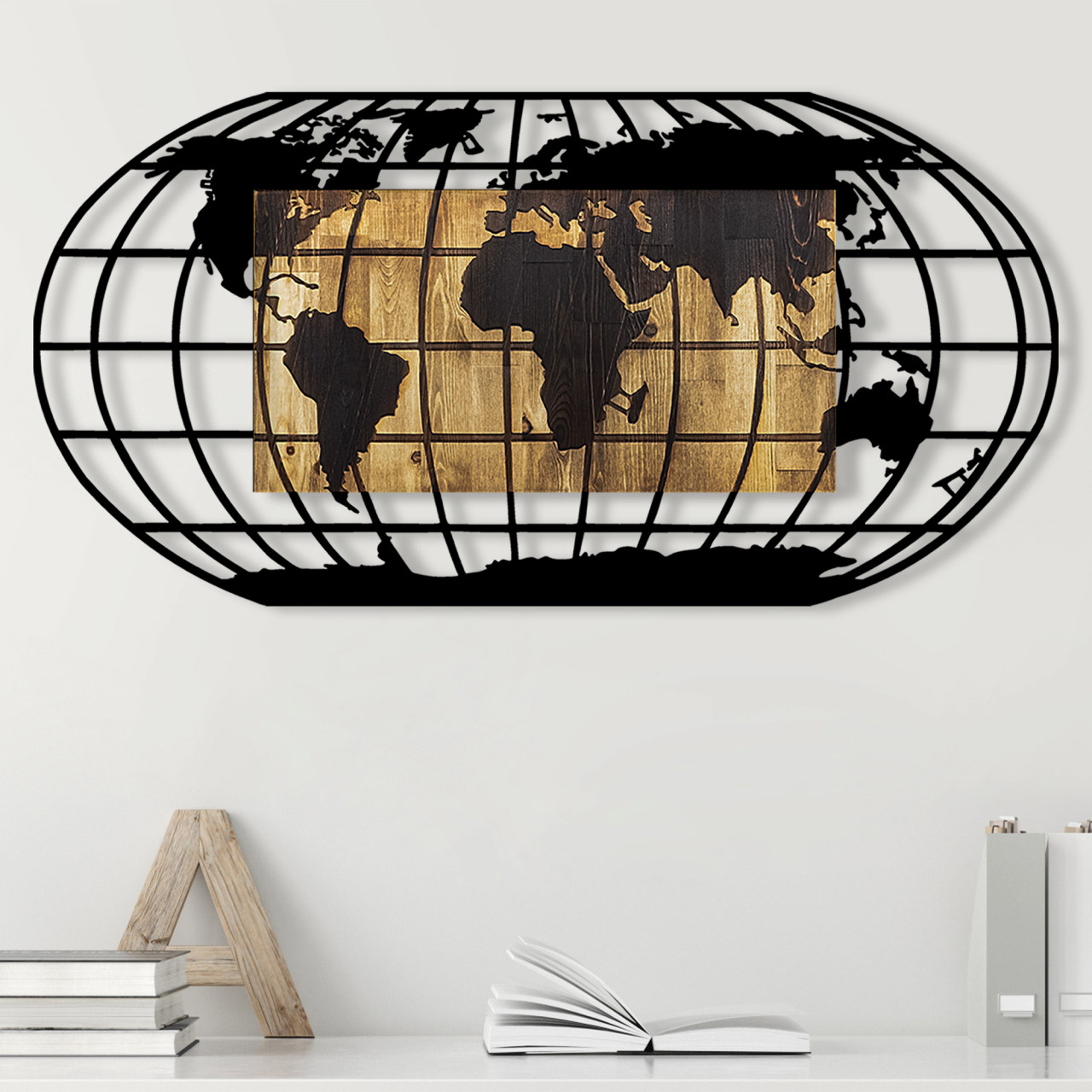 Accesoriu decorativ de perete din lemn World Map 2