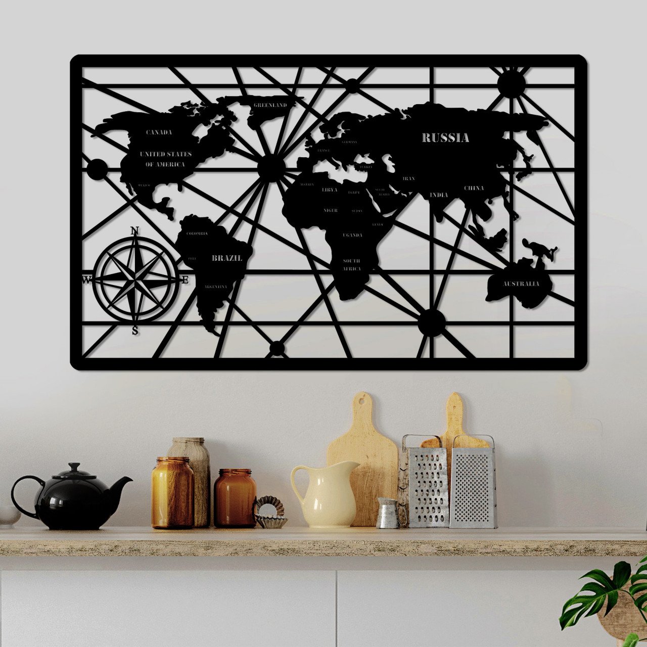 Accesoriu decorativ de perete metalic World Map 7-L