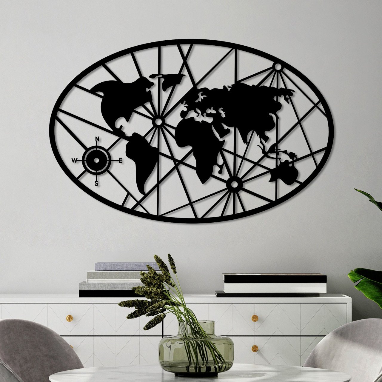 Accesoriu decorativ de perete metalic World Map 8-S v2