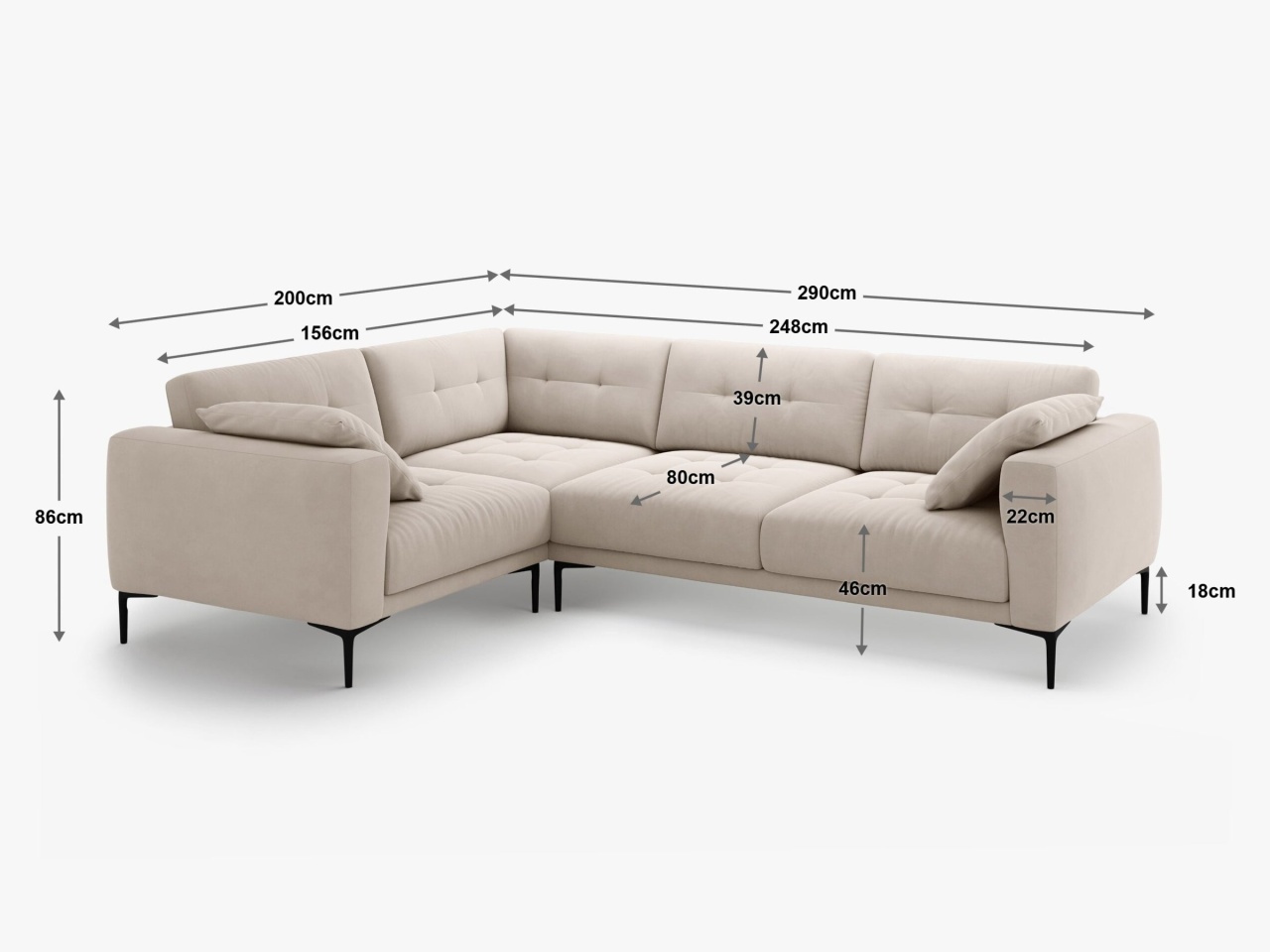 Coltar Bemy 4 locuri stofa Sorella L290 cm - 3 | YEO