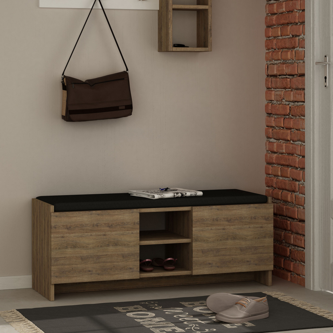 Dulap MDF de incaltaminte Zulla stejar inchis L110 cm - H43 cm