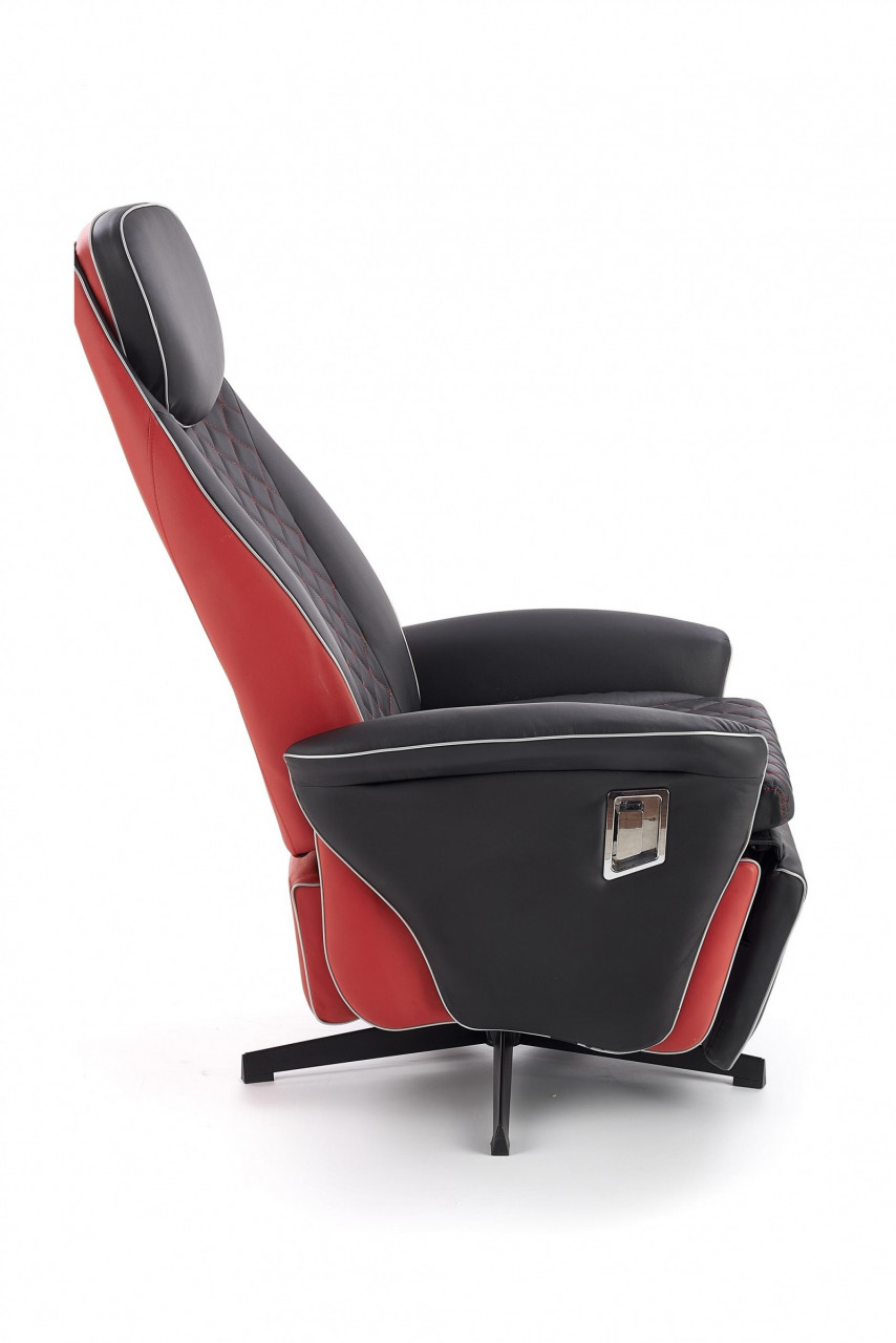 Fotoliu recliner tapitat Camaro negru-rosu - H 112-86 cm - 1 | YEO