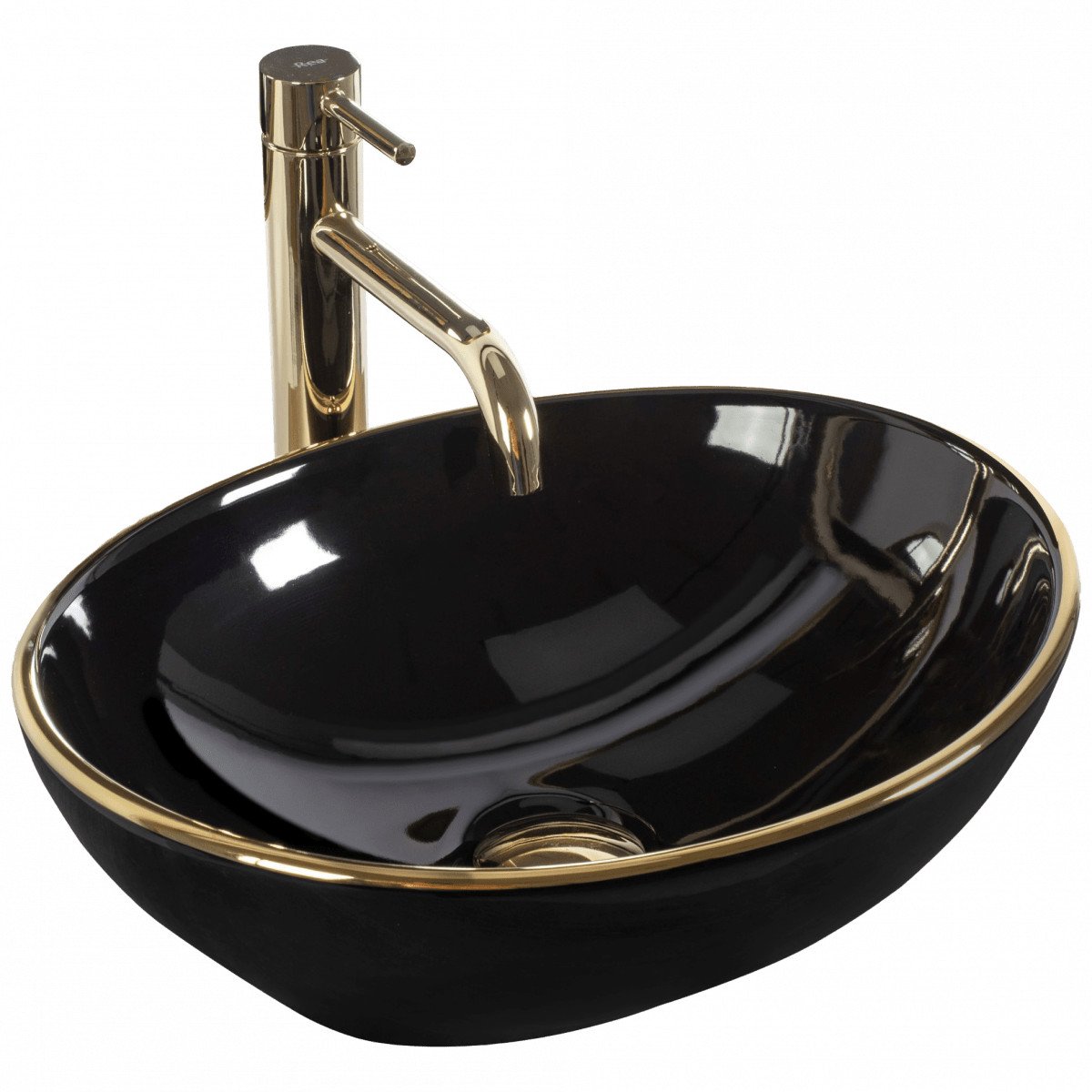 Lavoar Sofia negru lucios gold edge ceramica - 41 cm