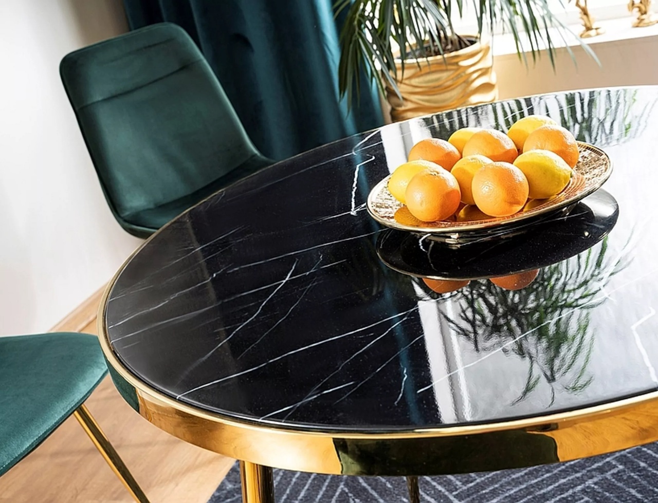 Masa Calvin marmura neagra/auriu ø100 cm - 2 | YEO