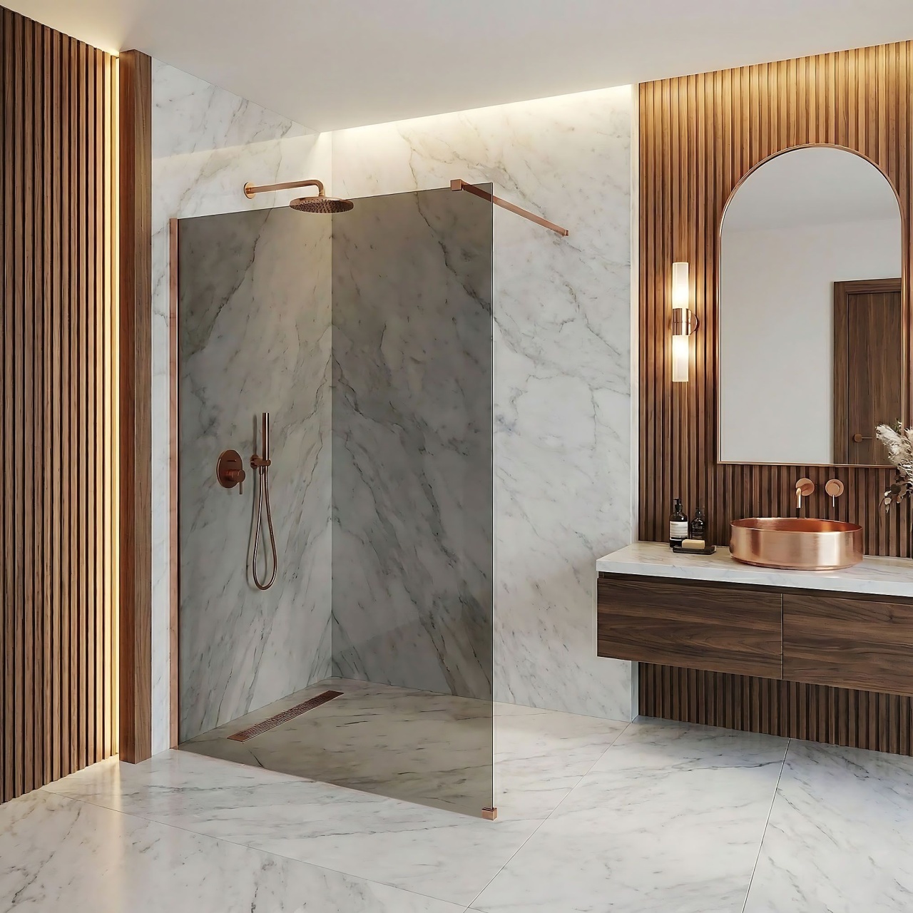 Paravan de dus Rea Flexi Grey / Brush Copper 110