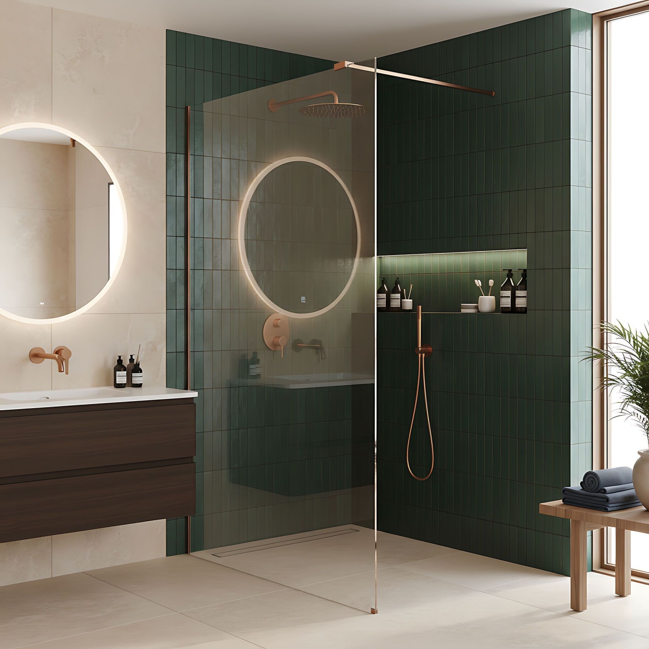 Paravan de dus Rea Flexi Transparent / Brush Copper 90