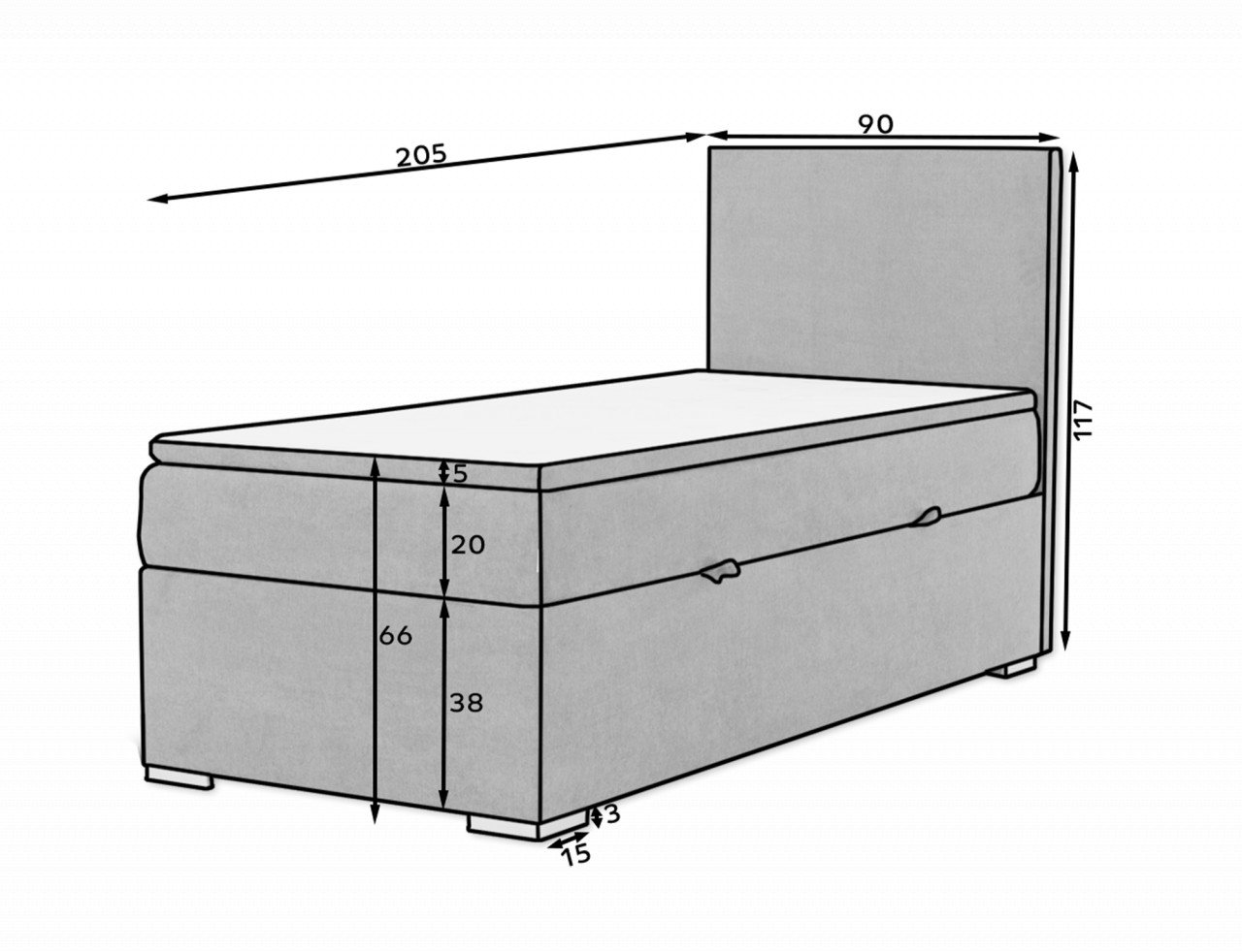 Pat boxspring Rocco pe stanga 90x200 cm Sawana 05 - 2 | YEO