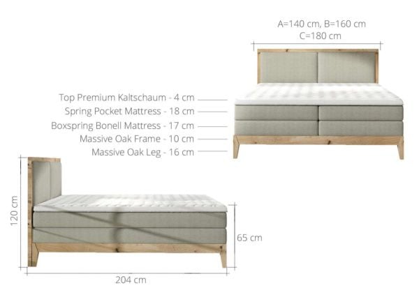 Pat tip boxspring Ida - 180/200, L204 x l180 x h120 cm - 2 | YEO