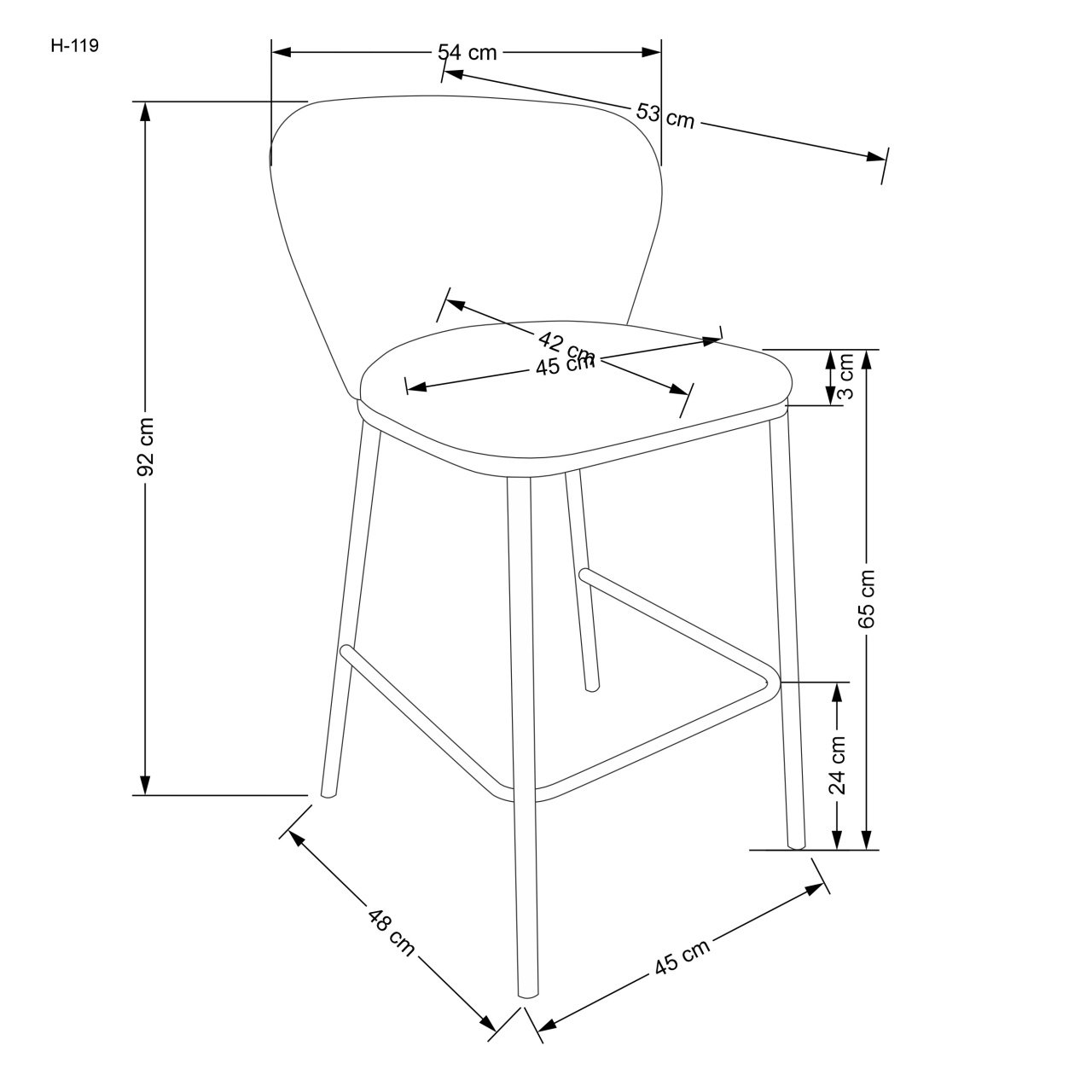 Scaun de bar plusat H-119 crem - 4 | YEO