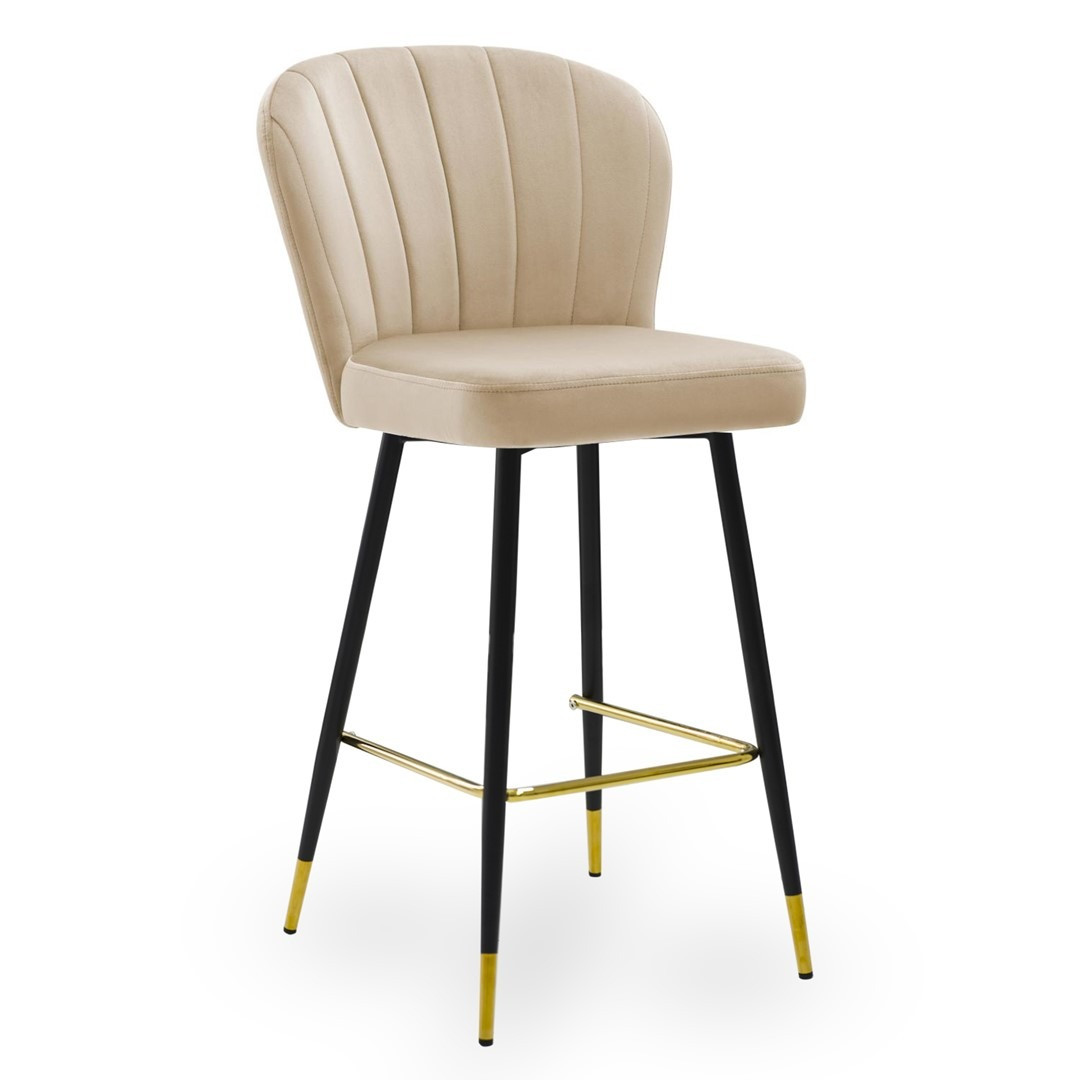 Scaun de bar Shelly bej picioare negru/gold - H107 cm