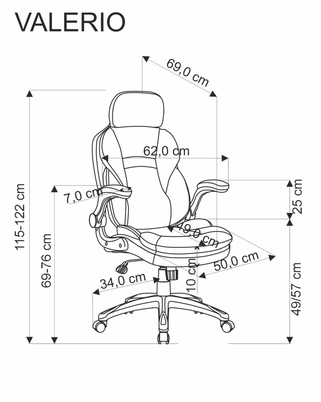 Scaun de birou Valerio negru/gri H128 cm - 4 | YEO