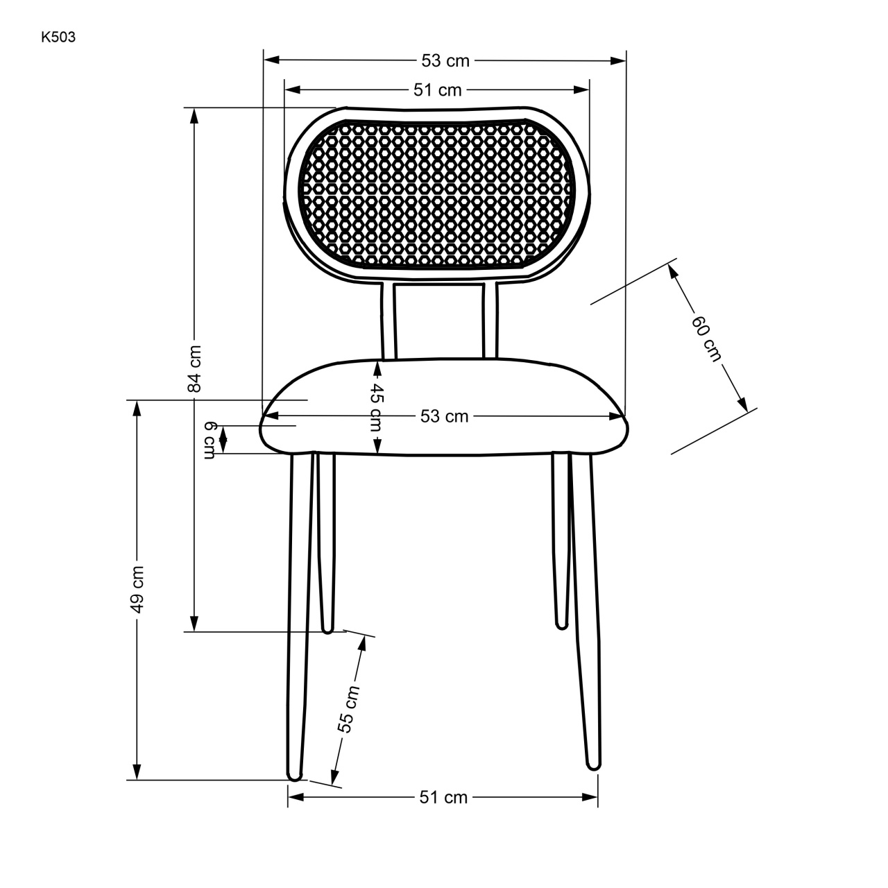 Scaun din rattan si catifea K503 gri - 3 | YEO