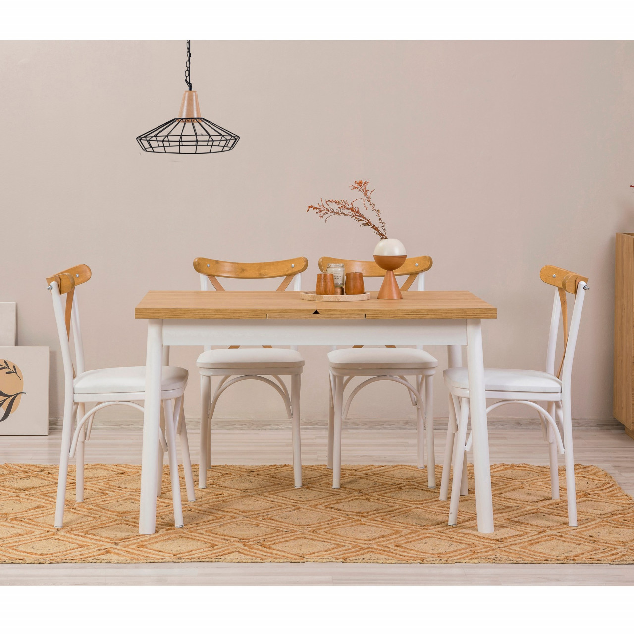 Set masa extensibila si scaune (5 piese) OLİVER AÇL.KARİNA - WHİTE