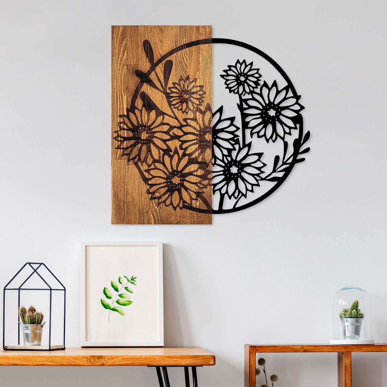 Accesoriu decorativ de perete din lemn Flowers 1
