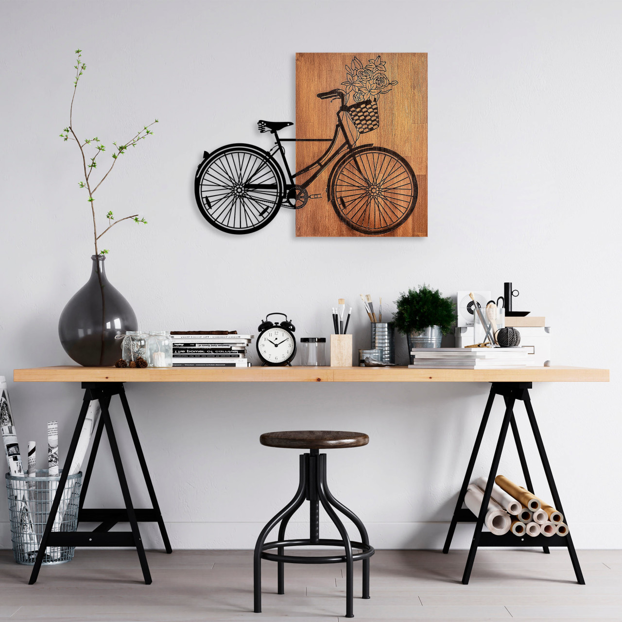 Accesoriu decorativ de perete din lemn Historical floral bike - L - 376