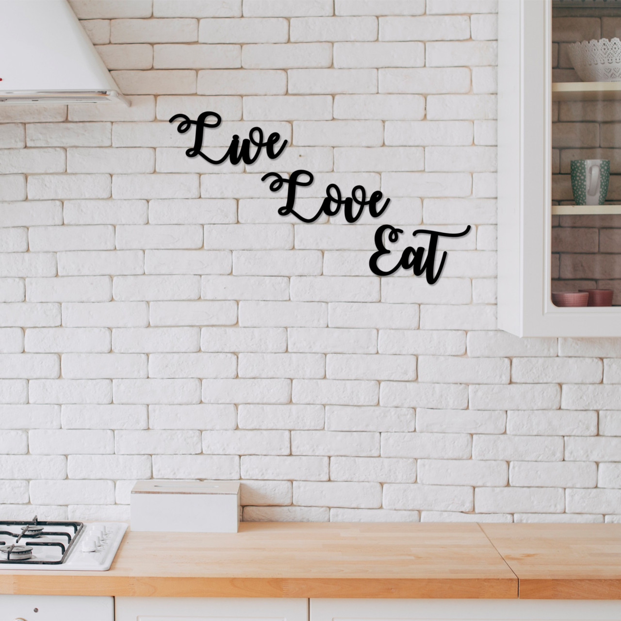 Accesoriu decorativ de perete din lemn Live Love Eat