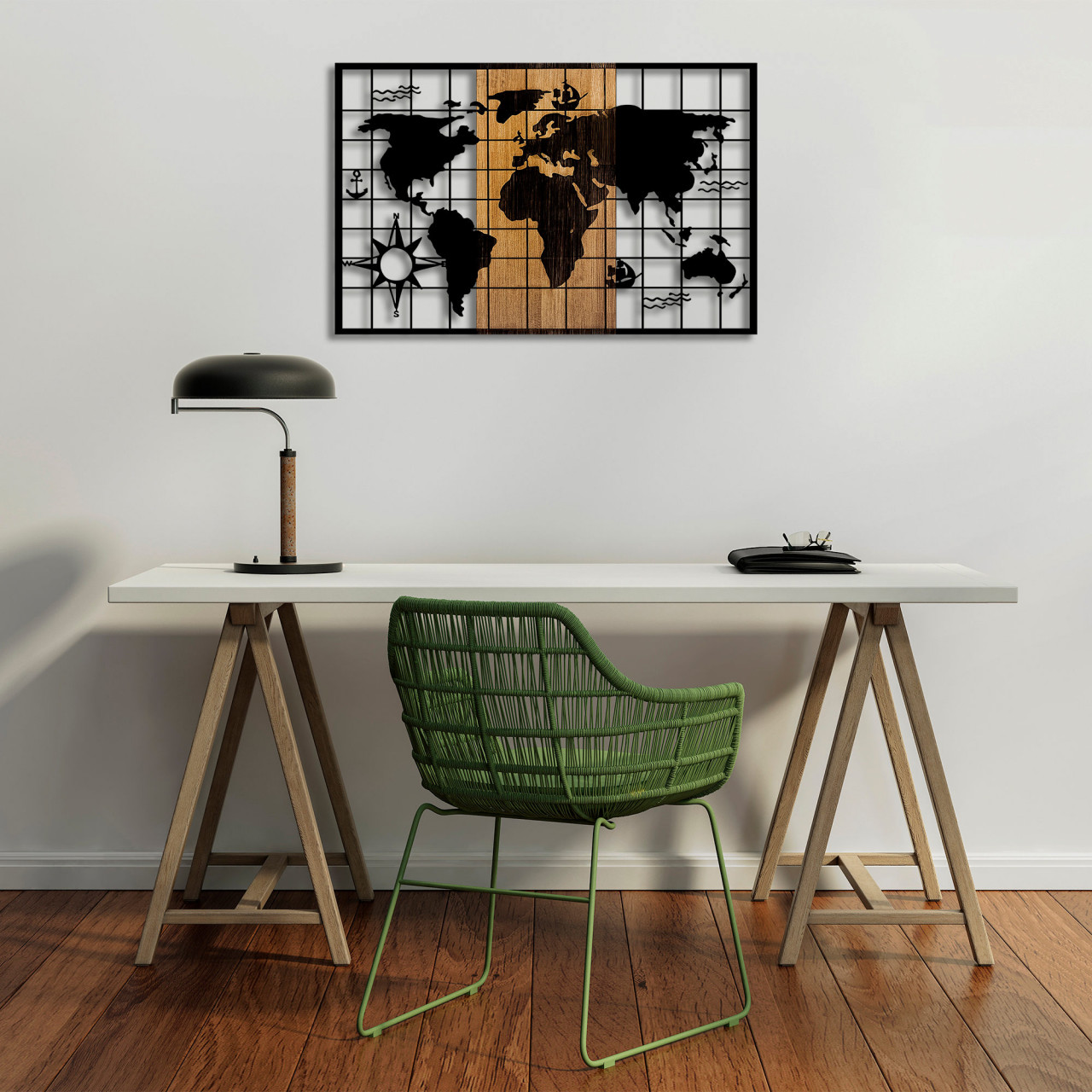 Accesoriu decorativ de perete din lemn World Map - 325