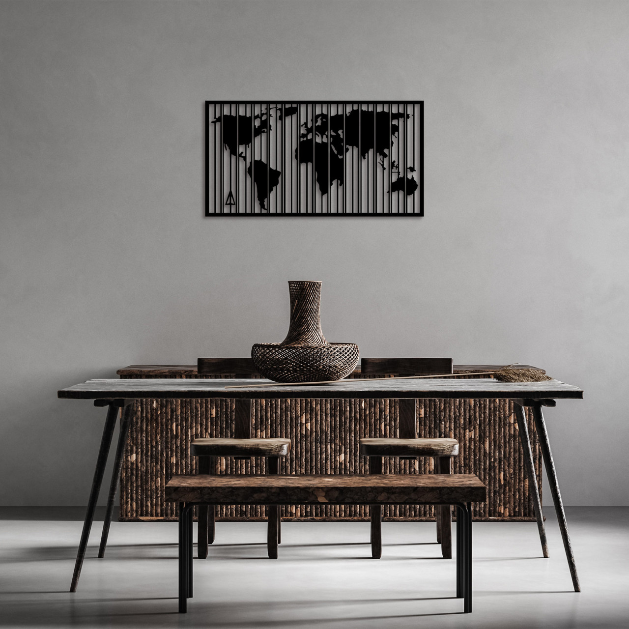 Accesoriu decorativ de perete metalic Wold map - 284 S