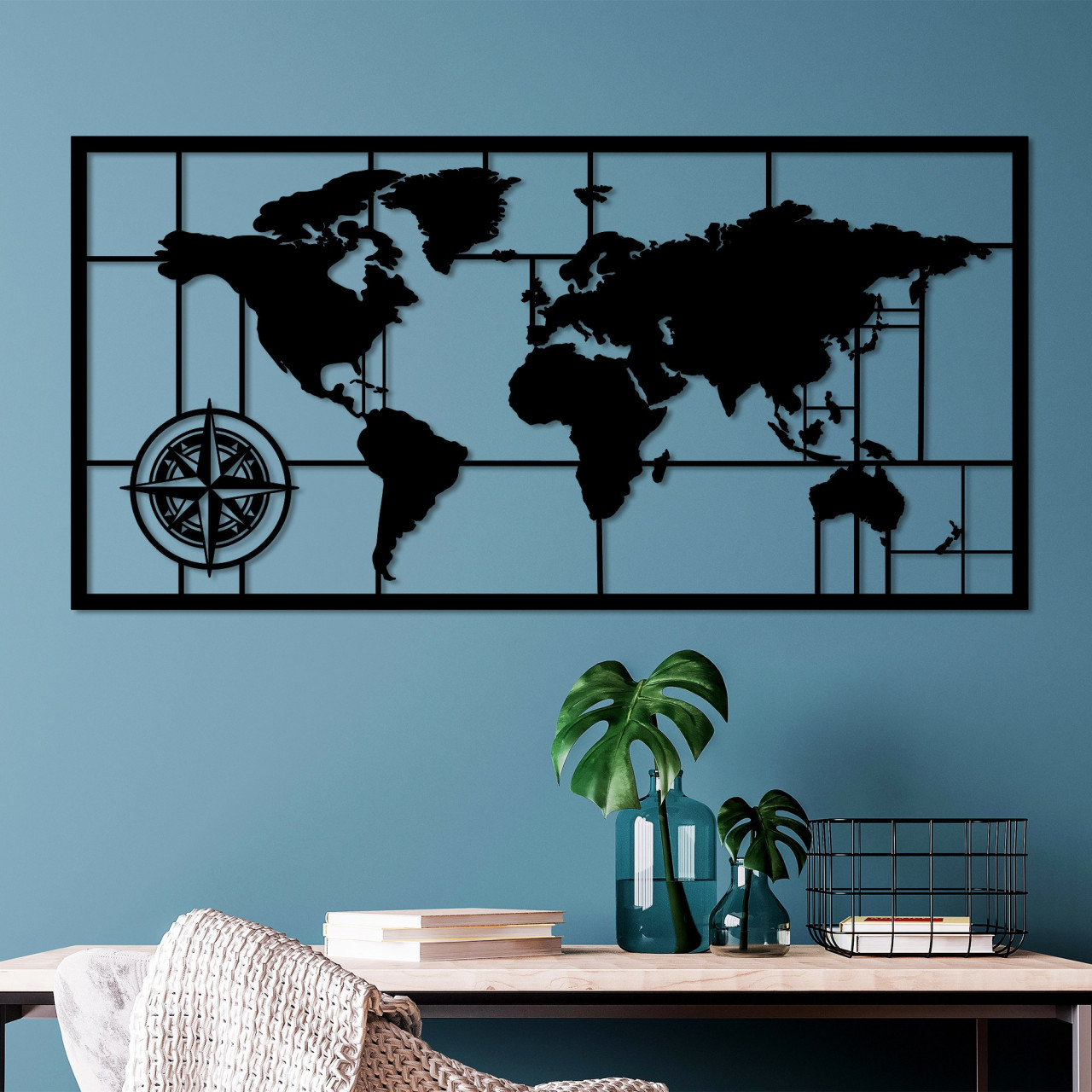 Accesoriu decorativ de perete metalic World Map 9-L