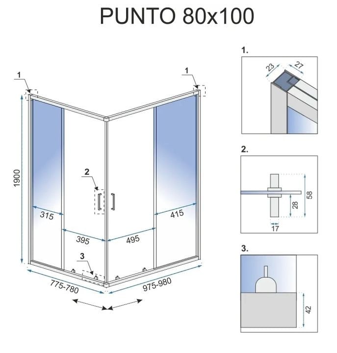 Cabina de dus Punto argintie 80x100 cm - 4 | YEO